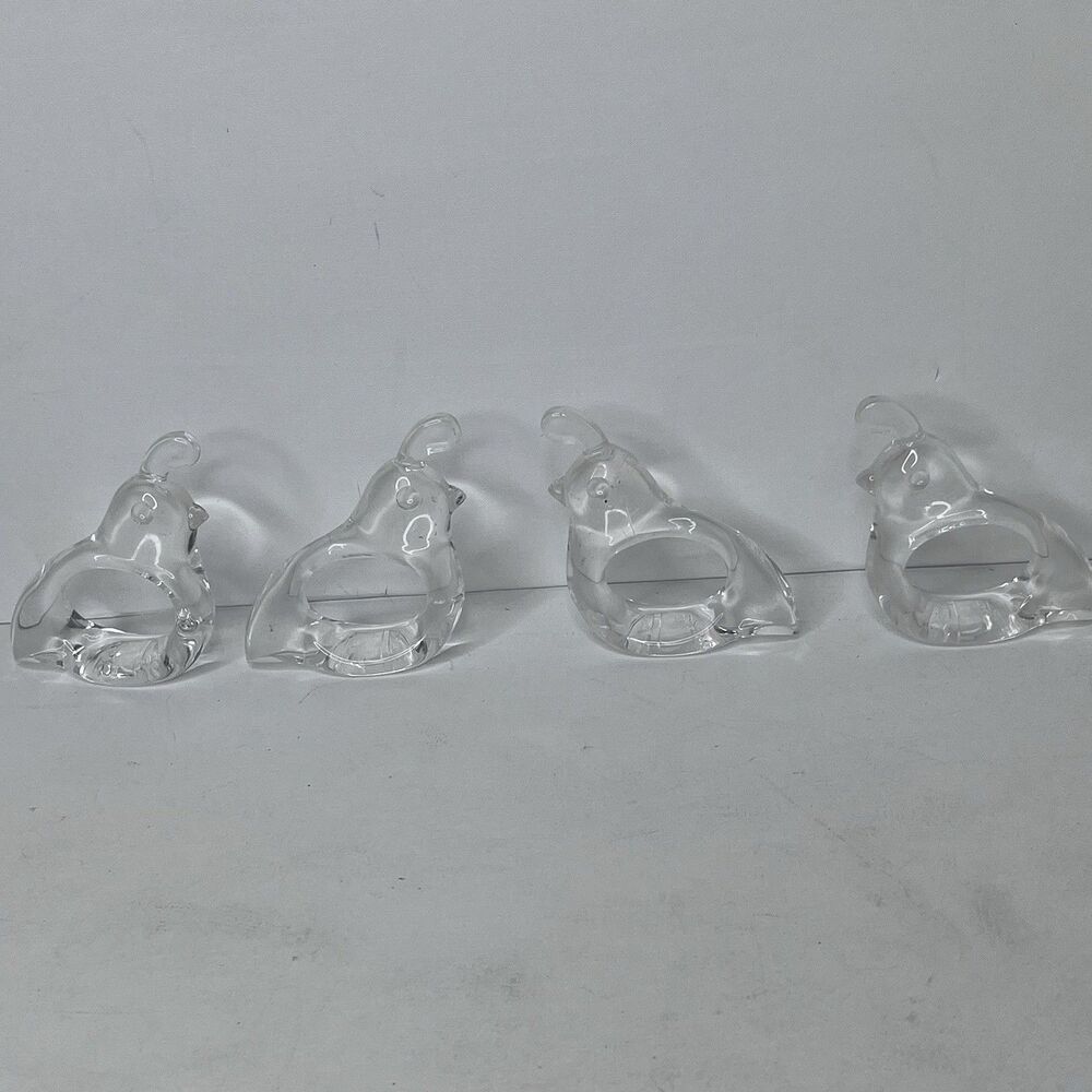 Set Of 4 Vintage Regan Clear Acrylic Plastic Lucite Partridge Quail Napkin Rings